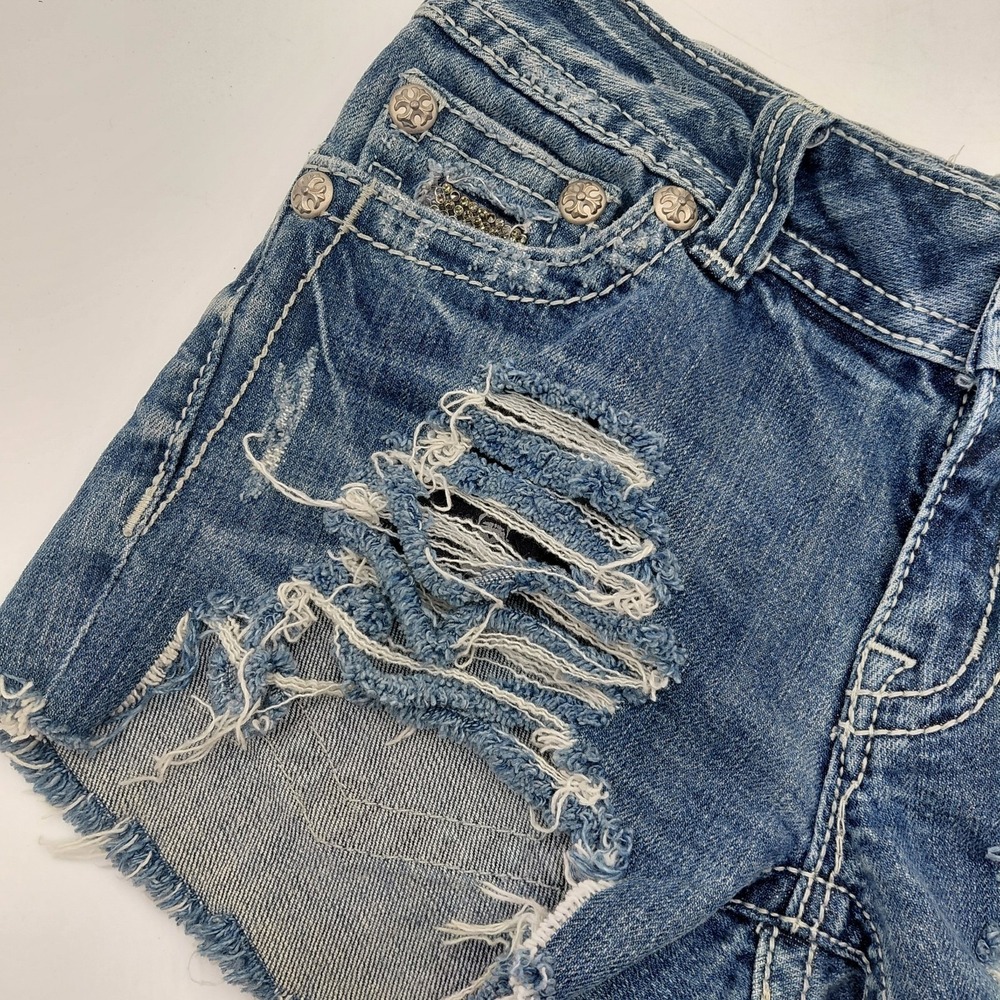Miss Me Denim Brand Cut Off Shorts Womens 29 Distressed Ripped Bling Skull - Picture 9 of 9